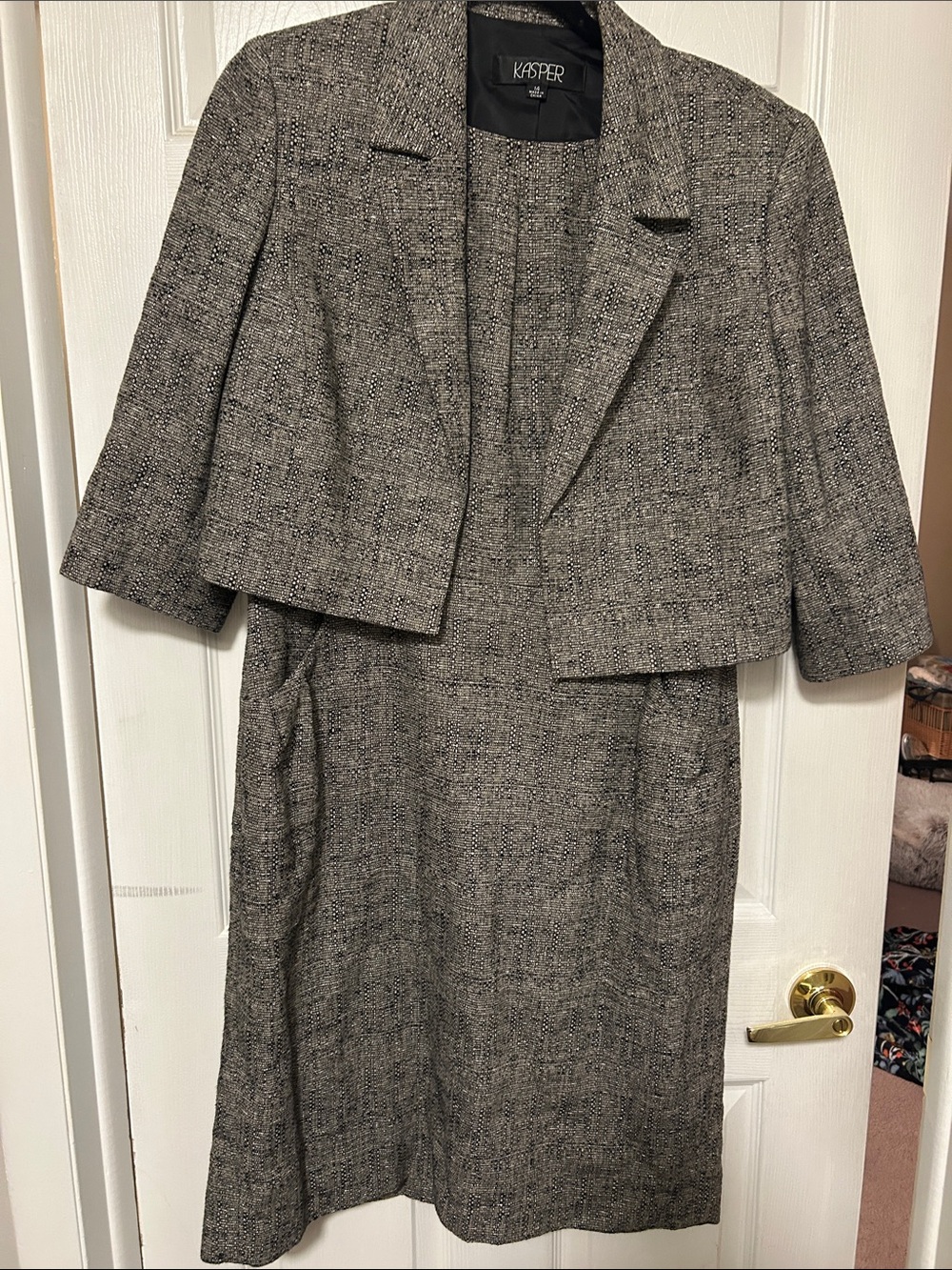 Kasper Gray Tweed Two-Piece Blazer and Sheath Dress